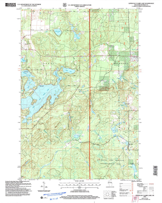 Classic USGS Upper Eau Claire Lake Wisconsin 7.5'x7.5' Topo Map Image