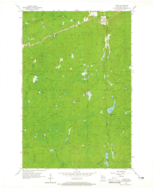 Classic USGS Upson Wisconsin 7.5'x7.5' Topo Map Image
