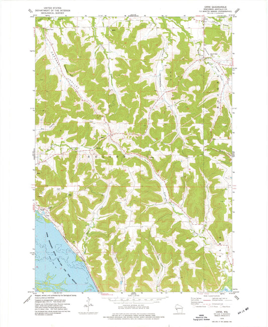 Classic USGS Urne Wisconsin 7.5'x7.5' Topo Map Image