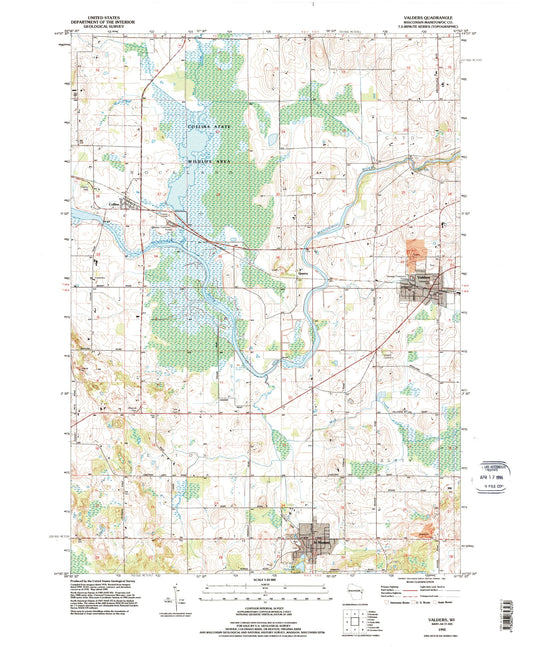 Classic USGS Valders Wisconsin 7.5'x7.5' Topo Map Image