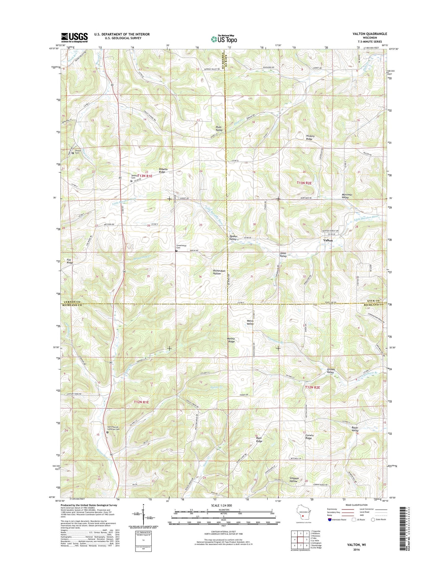 Valton Wisconsin US Topo Map Image