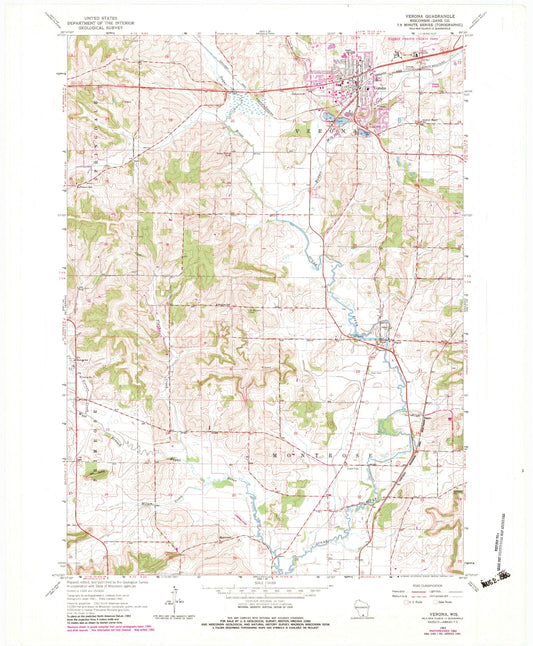 Classic USGS Verona Wisconsin 7.5'x7.5' Topo Map Image