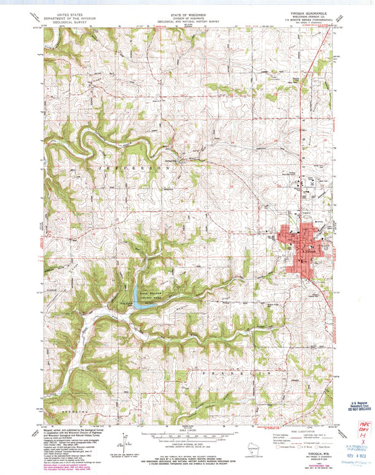 Classic USGS Viroqua Wisconsin 7.5'x7.5' Topo Map Image