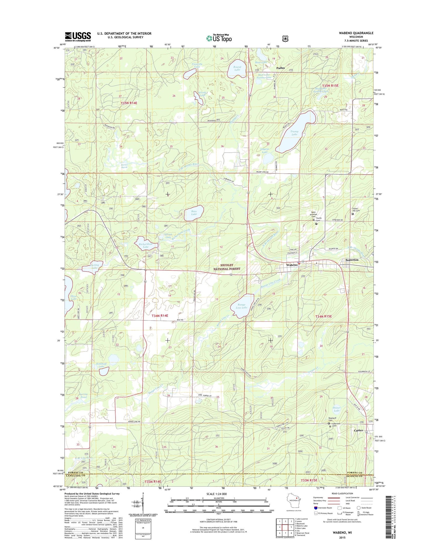 Wabeno Wisconsin US Topo Map Image