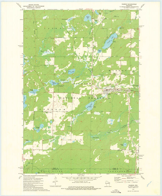 Classic USGS Wabeno Wisconsin 7.5'x7.5' Topo Map Image
