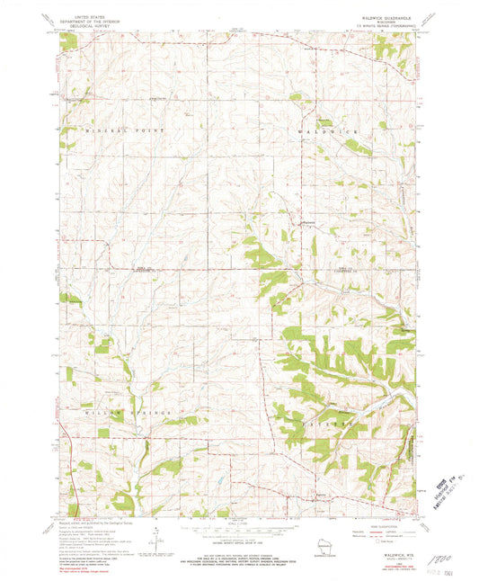 Classic USGS Waldwick Wisconsin 7.5'x7.5' Topo Map Image