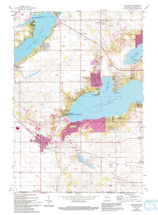 Classic USGS Walworth Wisconsin 7.5'x7.5' Topo Map Image