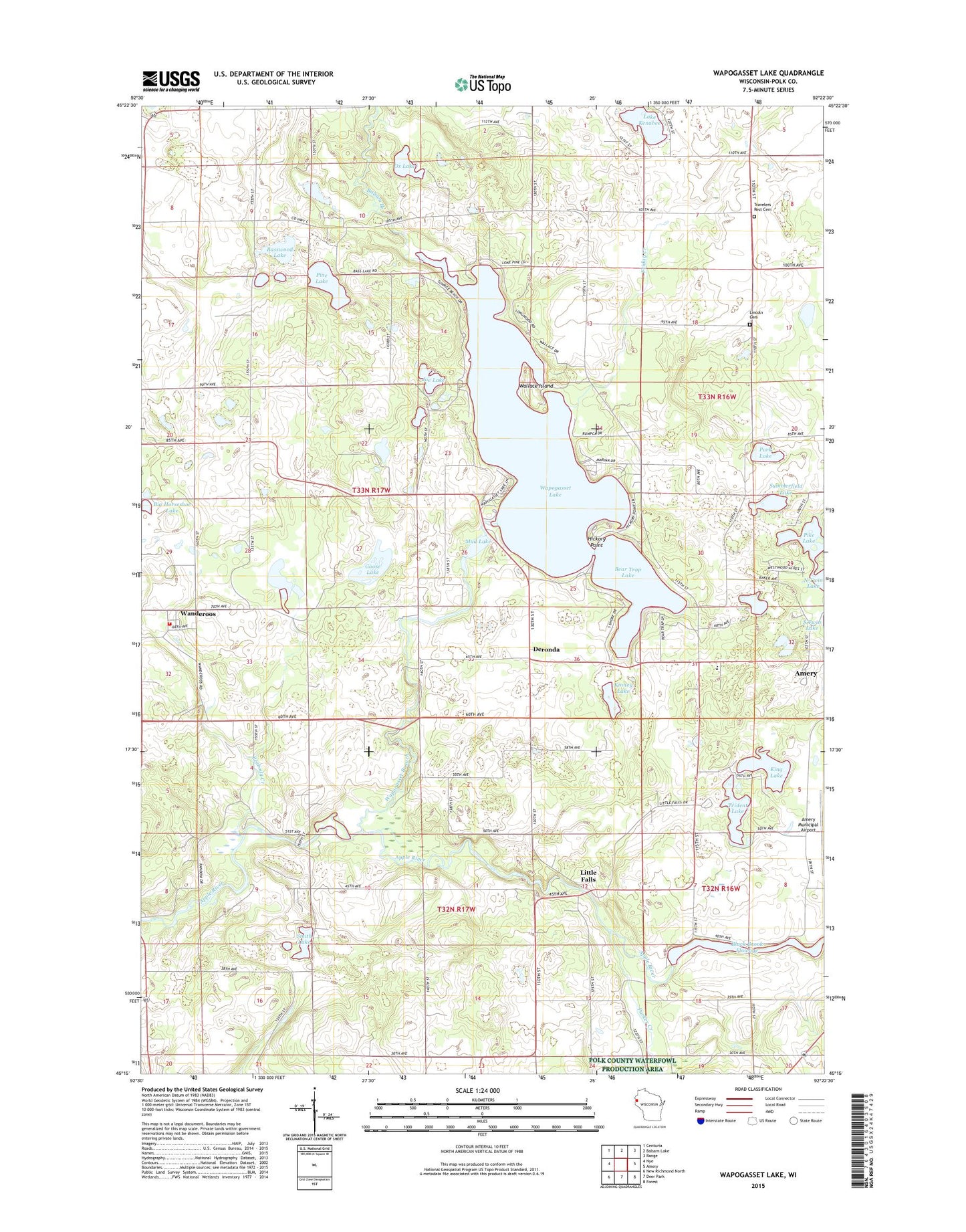 Wapogasset Lake Wisconsin US Topo Map Image