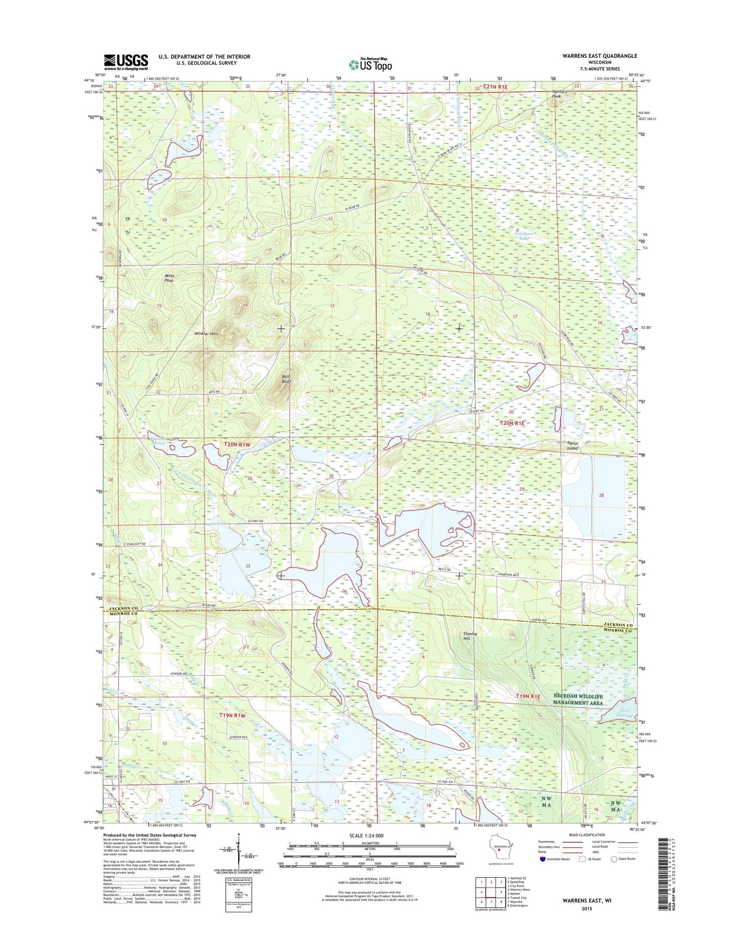 Warrens East Wisconsin US Topo Map Image
