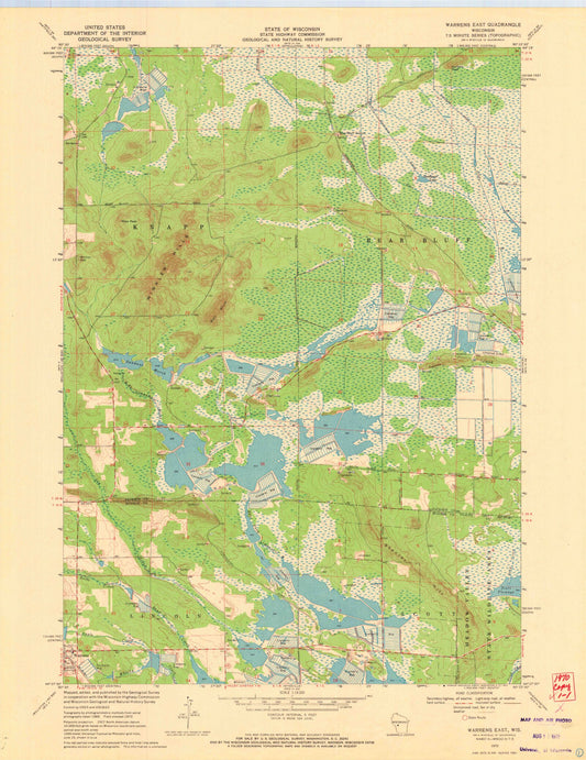 Classic USGS Warrens East Wisconsin 7.5'x7.5' Topo Map Image