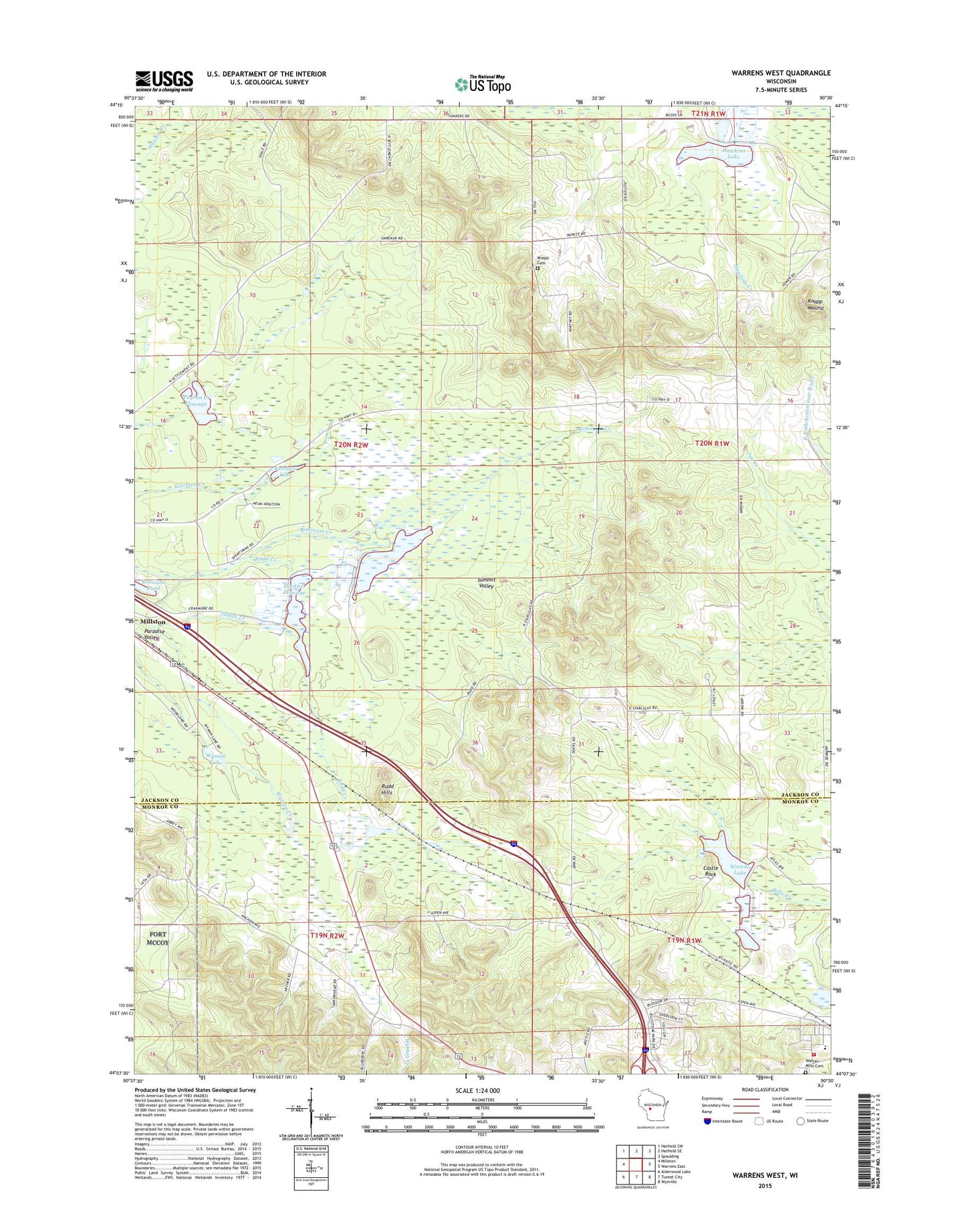Warrens West Wisconsin US Topo Map Image