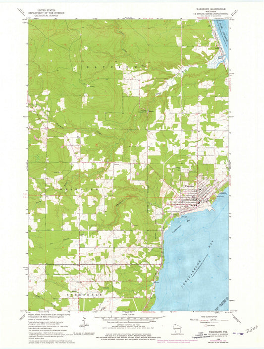 Classic USGS Washburn Wisconsin 7.5'x7.5' Topo Map Image