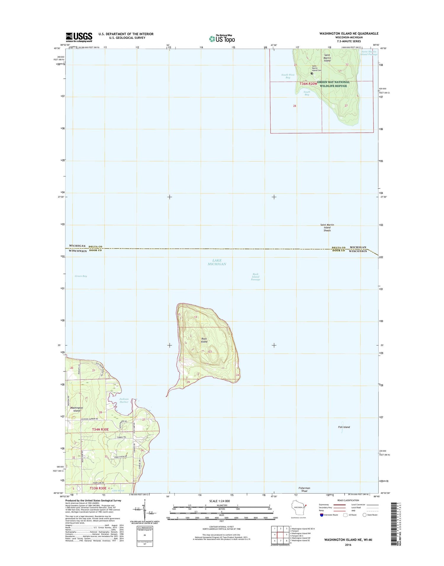 Washington Island NE Wisconsin US Topo Map Image