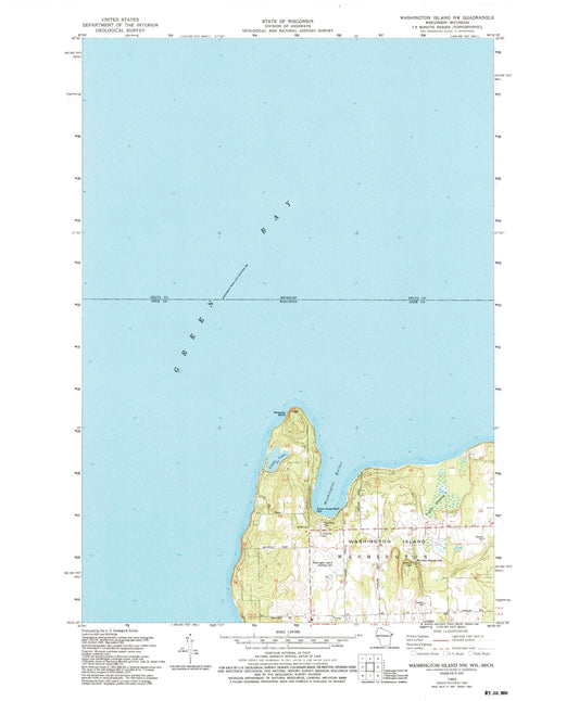 Classic USGS Washington Island NW Wisconsin 7.5'x7.5' Topo Map Image