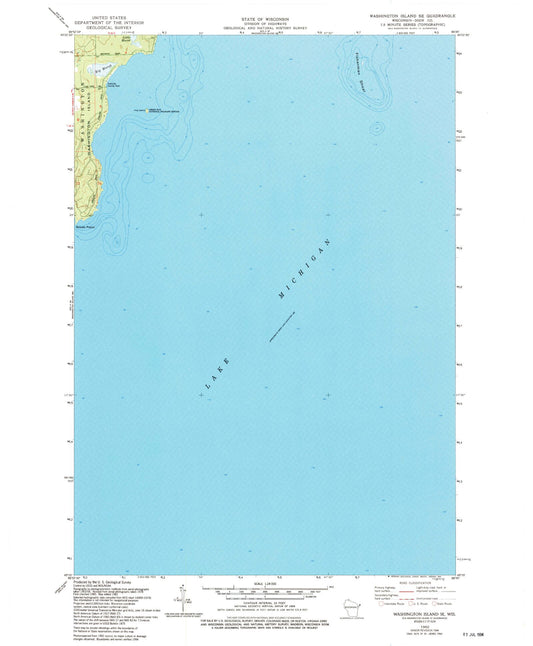 Classic USGS Washington Island SE Wisconsin 7.5'x7.5' Topo Map Image