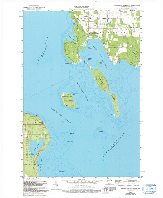 Classic USGS Washington Island SW Wisconsin 7.5'x7.5' Topo Map Image