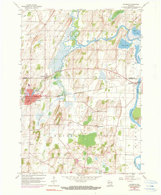 Classic USGS Waterloo Wisconsin 7.5'x7.5' Topo Map Image
