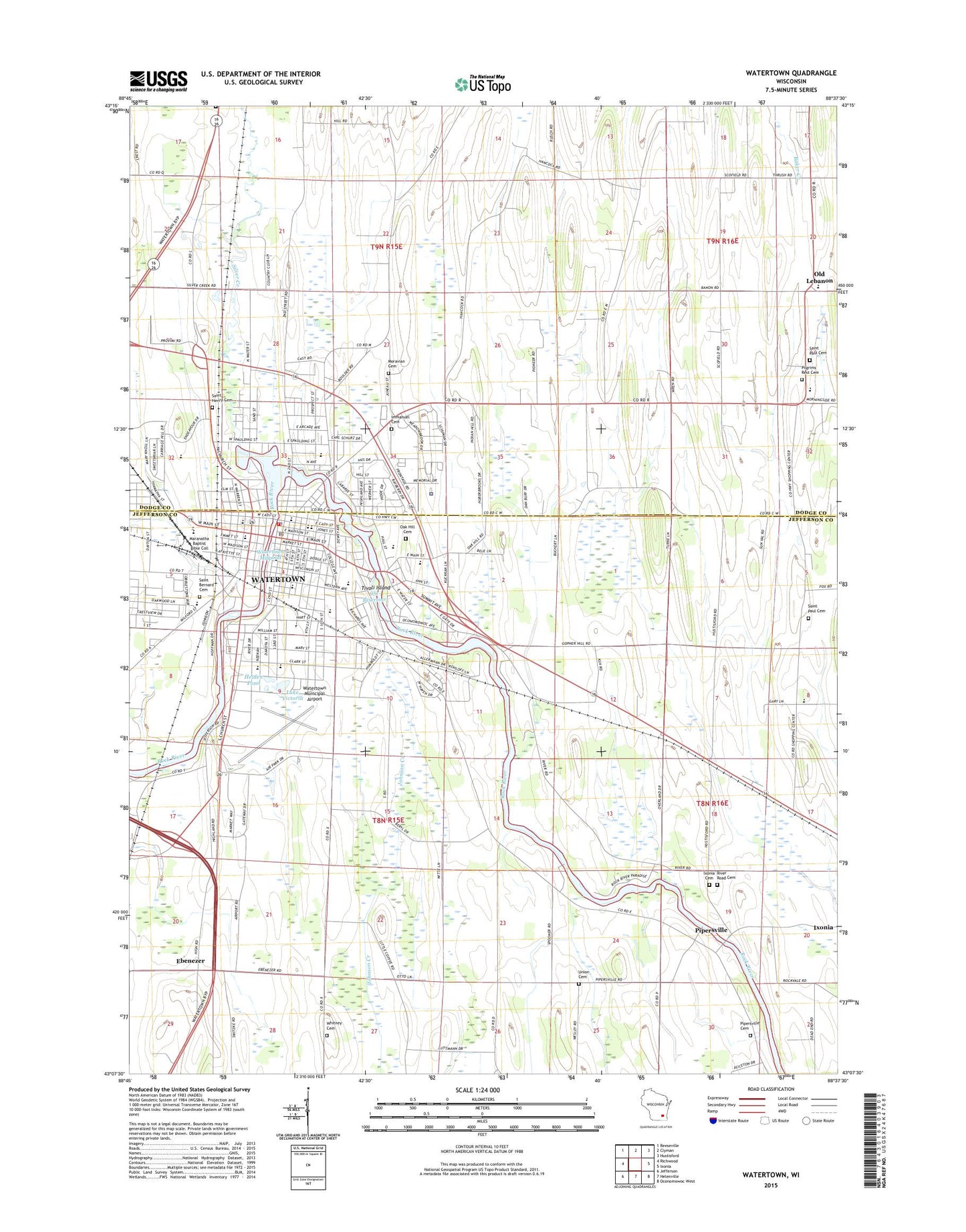 Watertown Wisconsin US Topo Map Image
