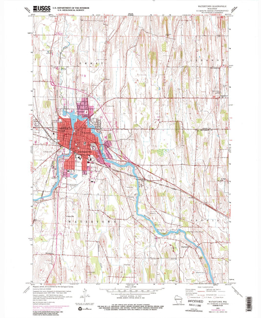 Classic USGS Watertown Wisconsin 7.5'x7.5' Topo Map Image