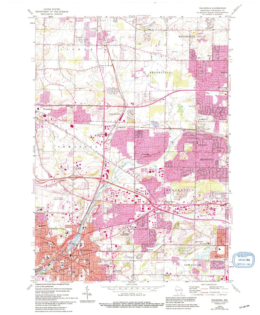 Classic USGS Waukesha Wisconsin 7.5'x7.5' Topo Map Image