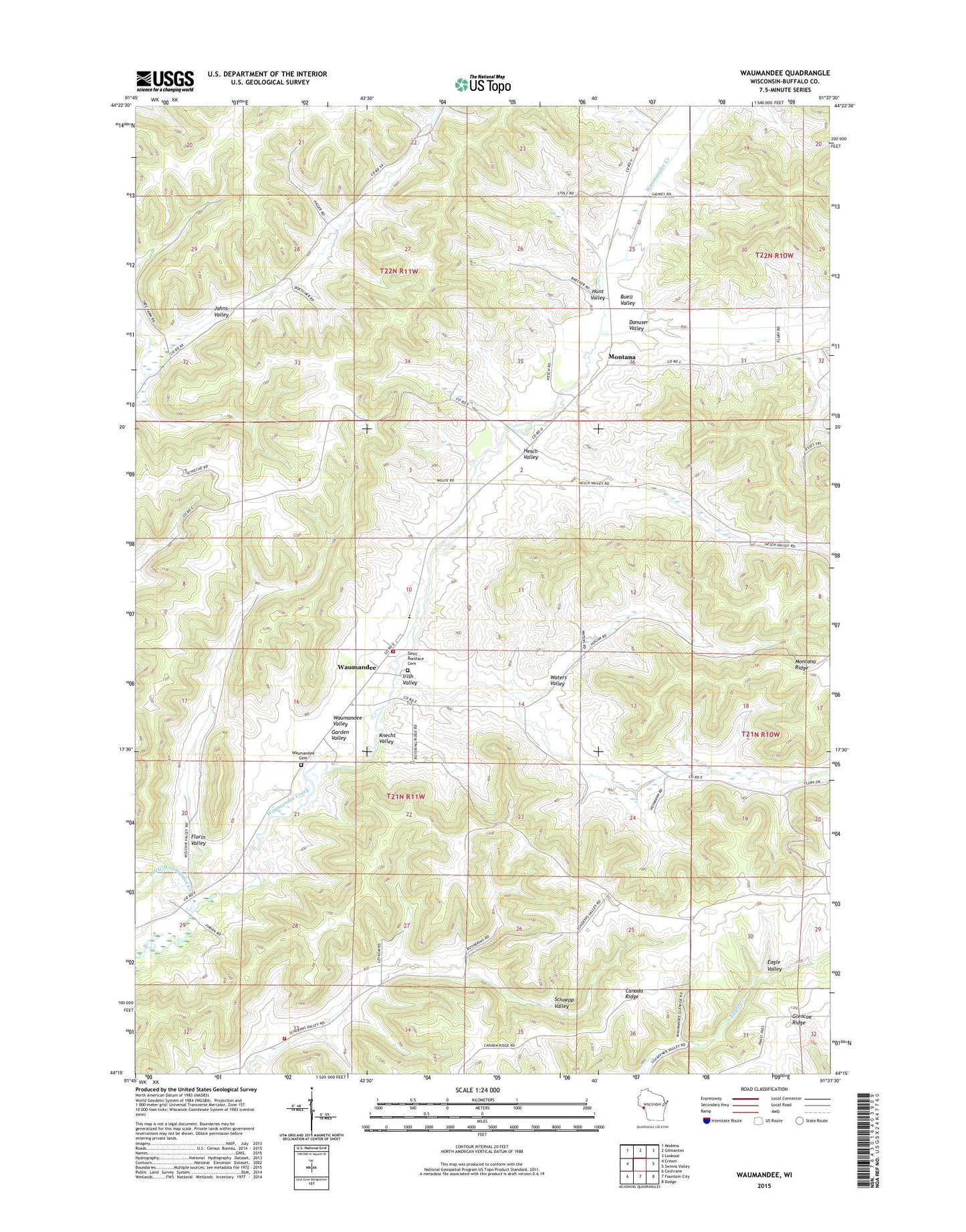Waumandee Wisconsin US Topo Map Image