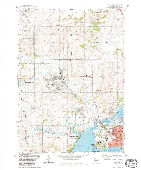Classic USGS Waunakee Wisconsin 7.5'x7.5' Topo Map Image