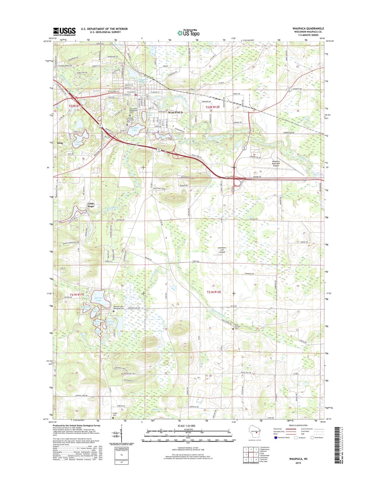 Waupaca Wisconsin US Topo Map Image