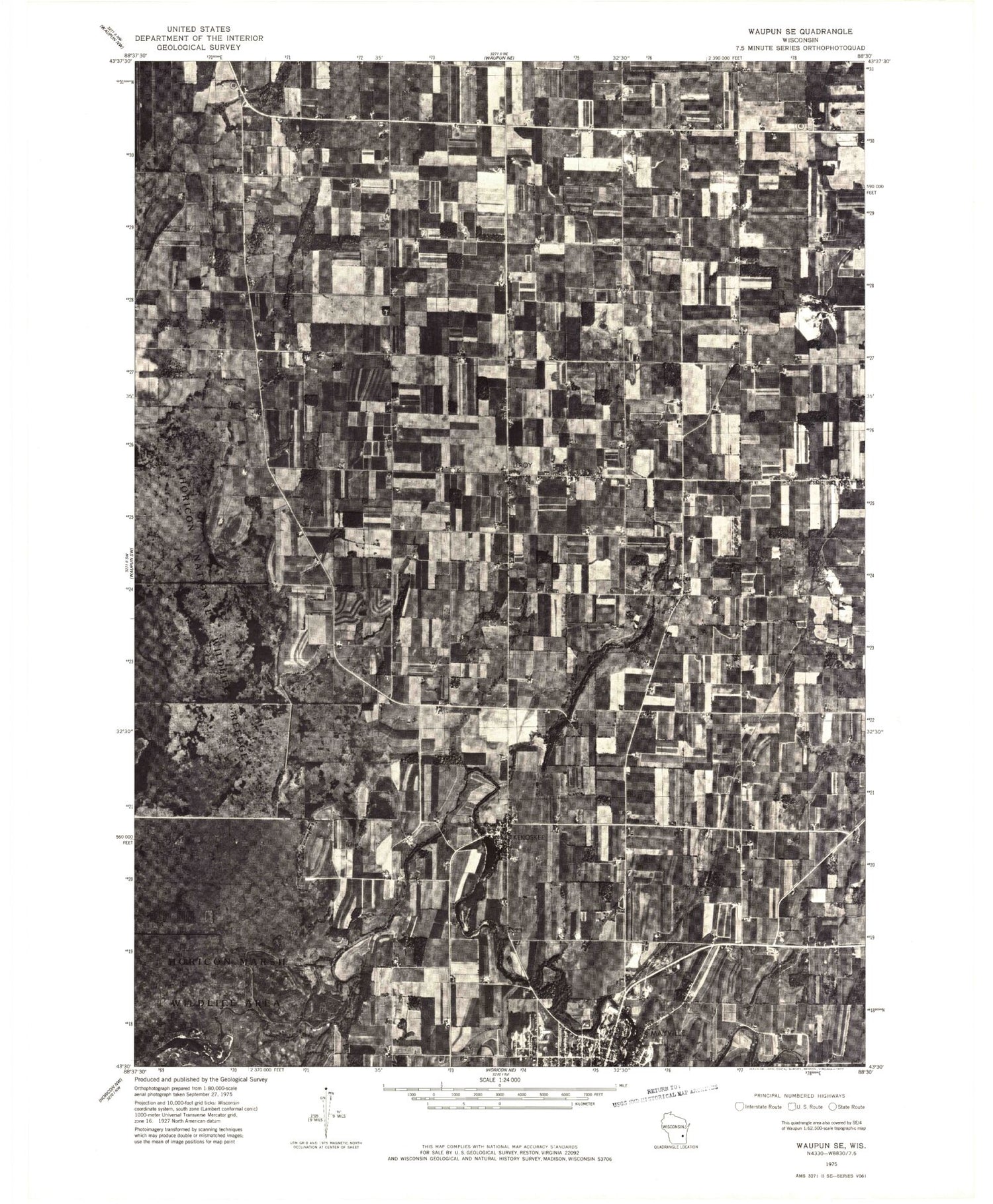 Classic USGS Mayville North Wisconsin 7.5'x7.5' Topo Map Image