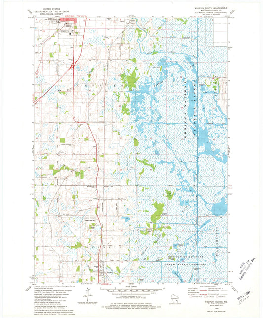 Classic USGS Waupun South Wisconsin 7.5'x7.5' Topo Map Image