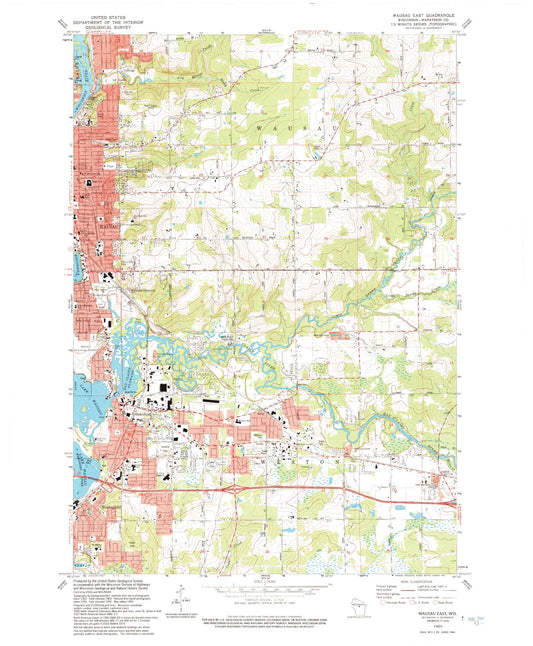 Classic USGS Wausau East Wisconsin 7.5'x7.5' Topo Map Image
