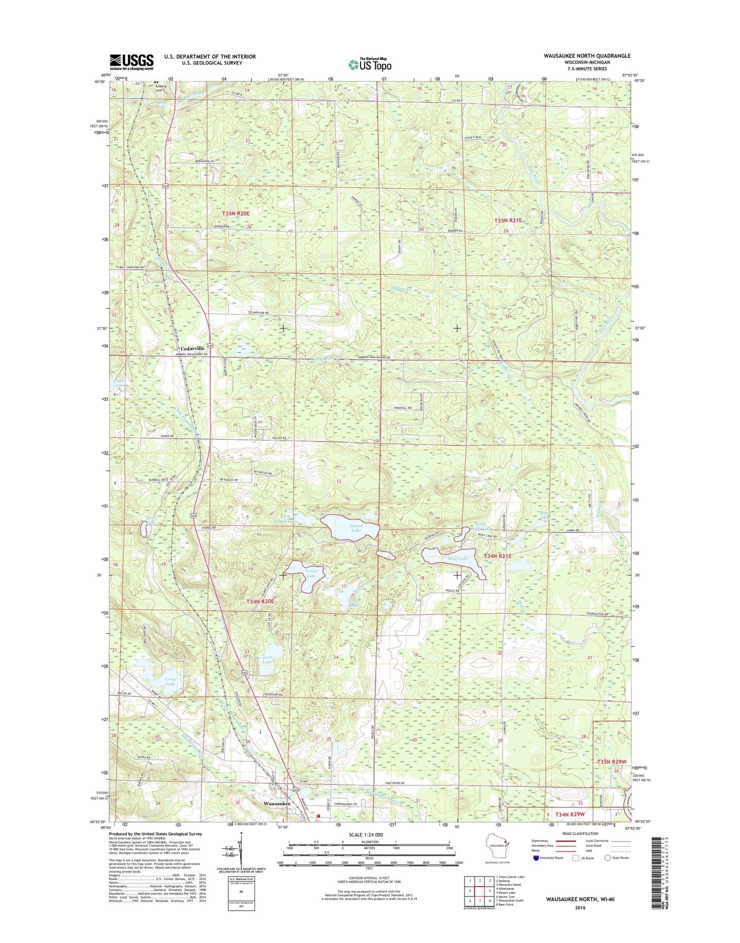Wausaukee North Wisconsin US Topo Map Image