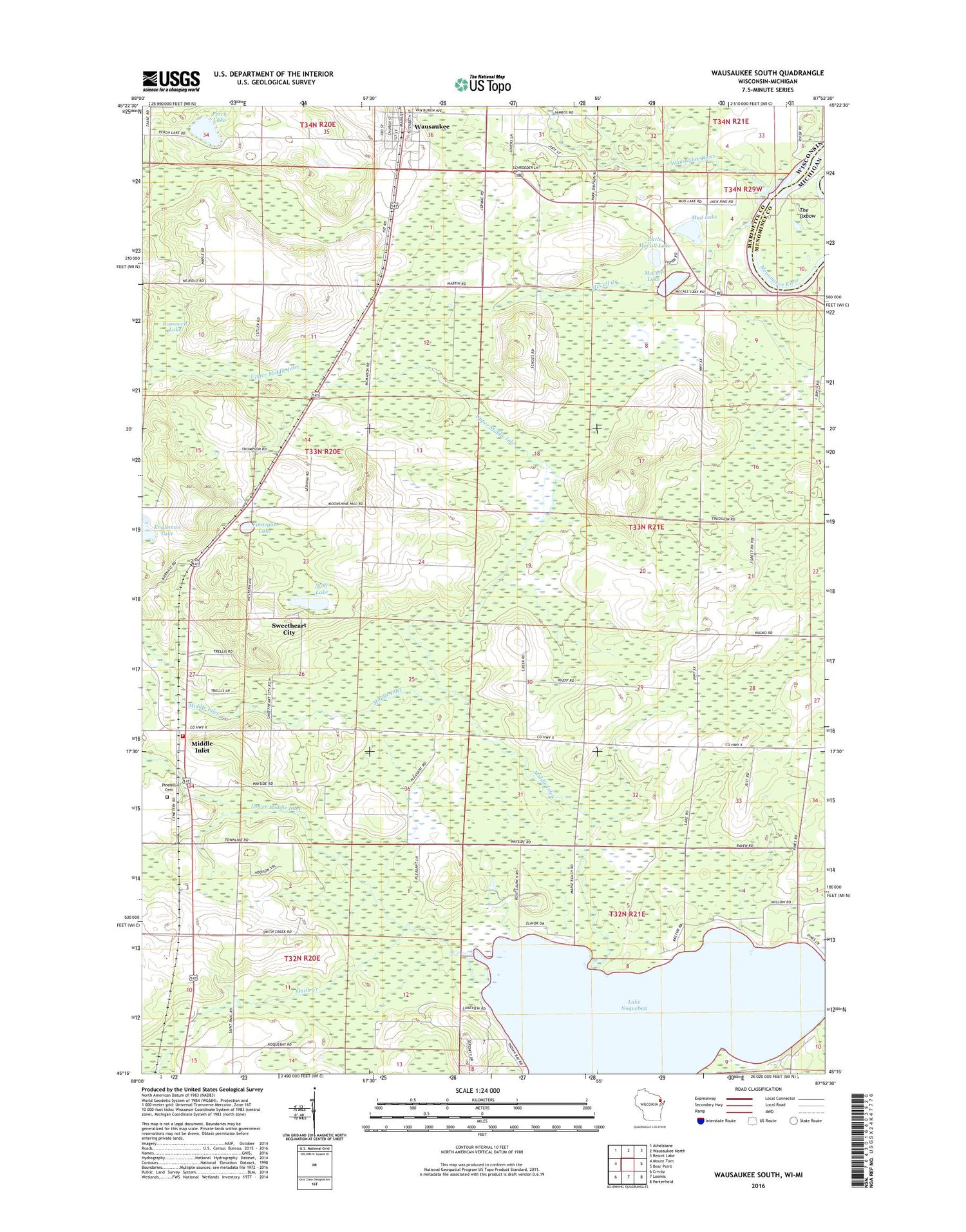 Wausaukee South Wisconsin US Topo Map Image