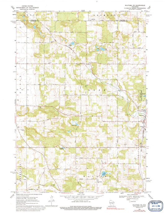 Classic USGS Wautoma NE Wisconsin 7.5'x7.5' Topo Map Image