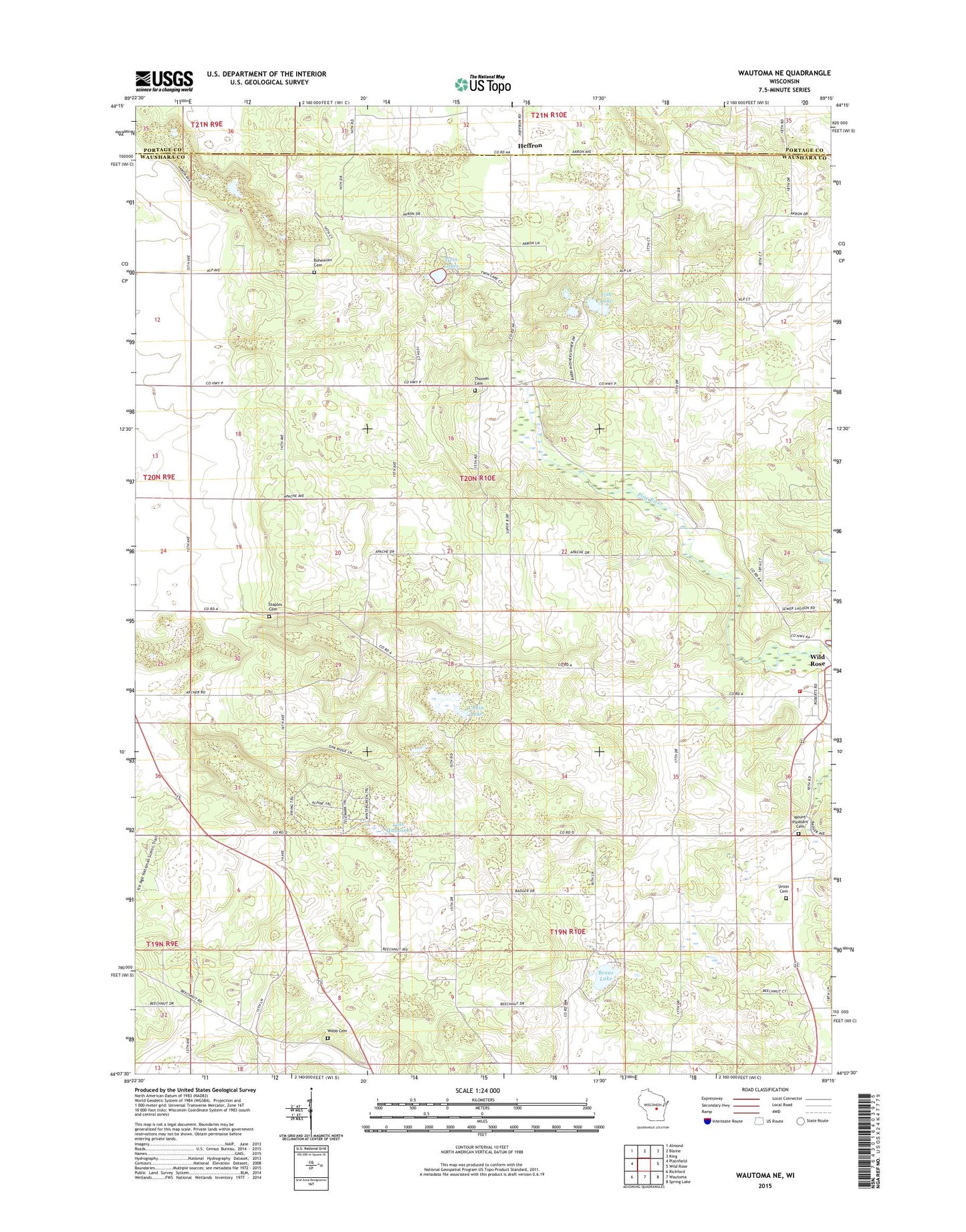 Wautoma NE Wisconsin US Topo Map Image