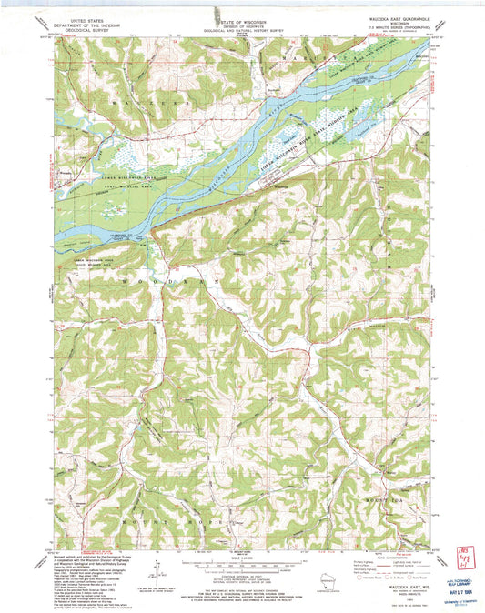Classic USGS Wauzeka East Wisconsin 7.5'x7.5' Topo Map Image