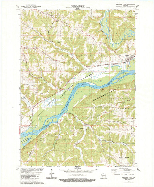 Classic USGS Wauzeka West Wisconsin 7.5'x7.5' Topo Map Image