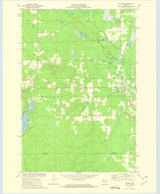Classic USGS Weirgor Wisconsin 7.5'x7.5' Topo Map Image