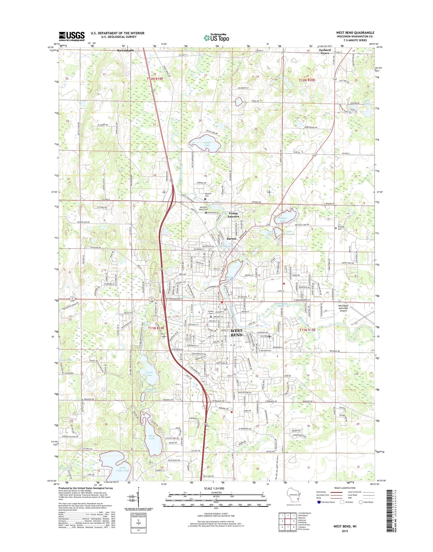 West Bend Wisconsin US Topo Map Image