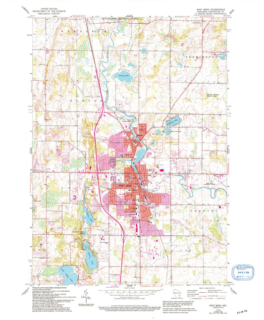 Classic USGS West Bend Wisconsin 7.5'x7.5' Topo Map Image