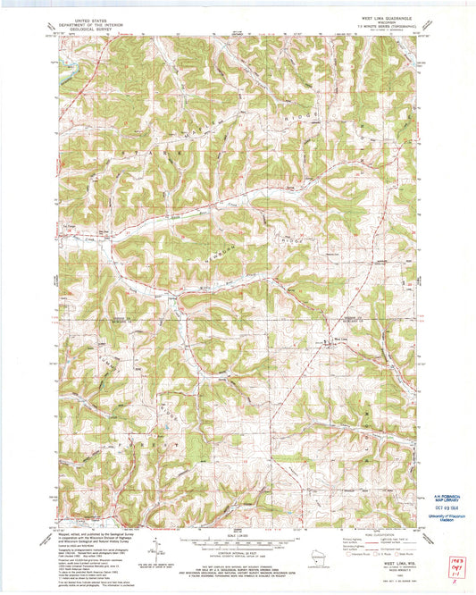 Classic USGS West Lima Wisconsin 7.5'x7.5' Topo Map Image