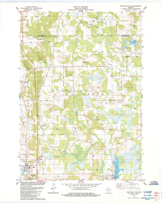 Classic USGS Westfield East Wisconsin 7.5'x7.5' Topo Map Image