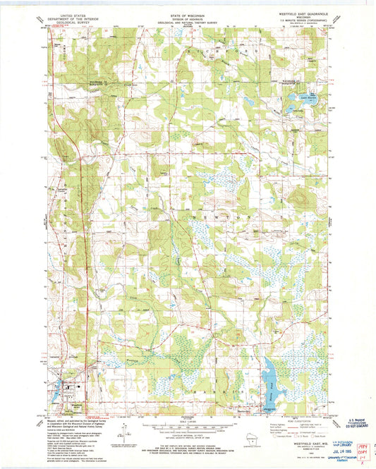 Classic USGS Westfield East Wisconsin 7.5'x7.5' Topo Map Image