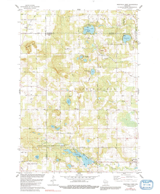 Classic USGS Westfield West Wisconsin 7.5'x7.5' Topo Map Image
