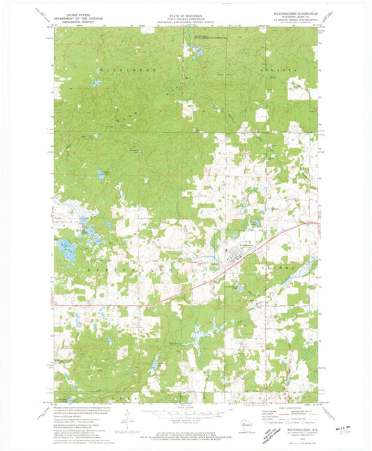 Classic USGS Weyerhaeuser Wisconsin 7.5'x7.5' Topo Map Image