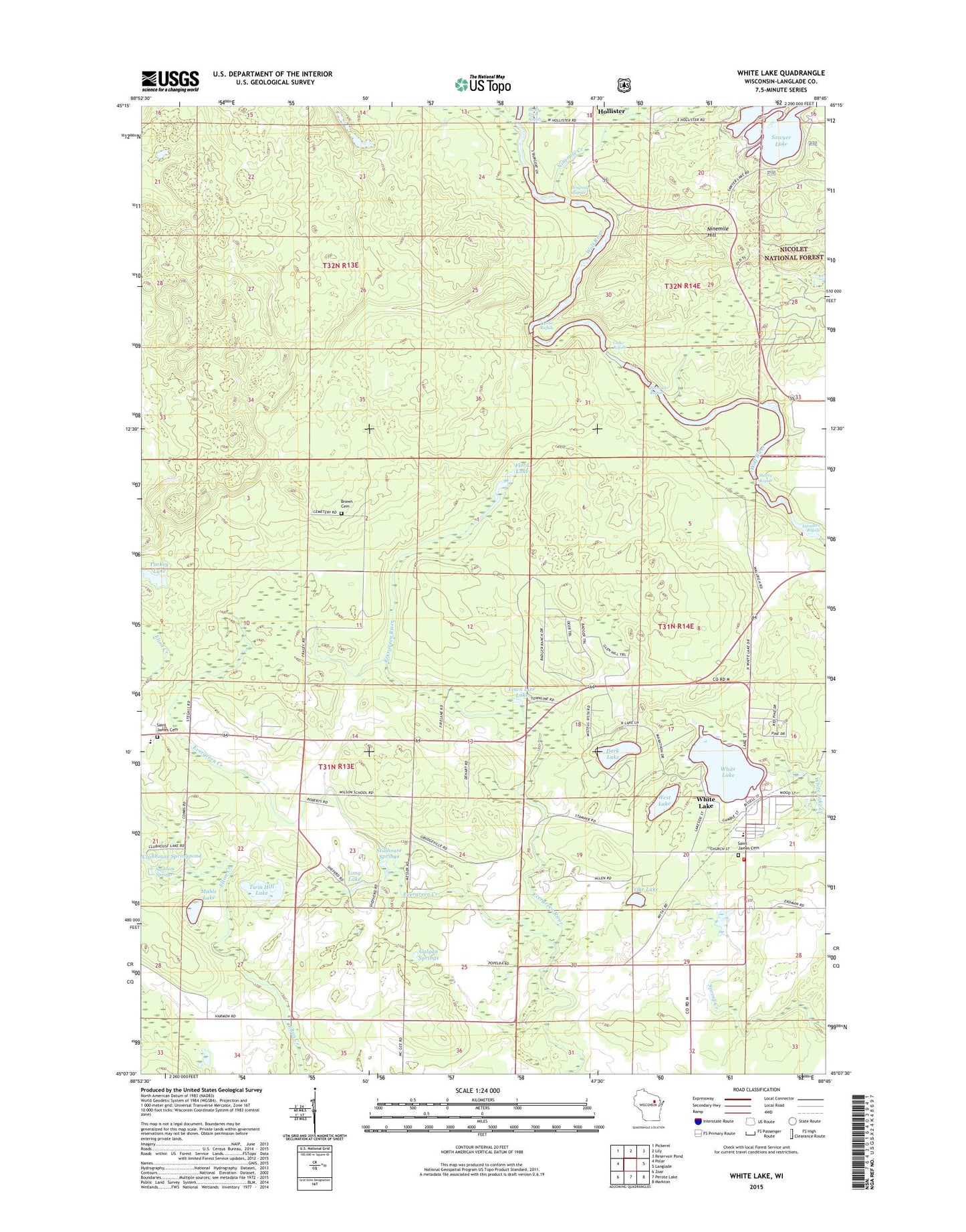 White Lake Wisconsin US Topo Map Image