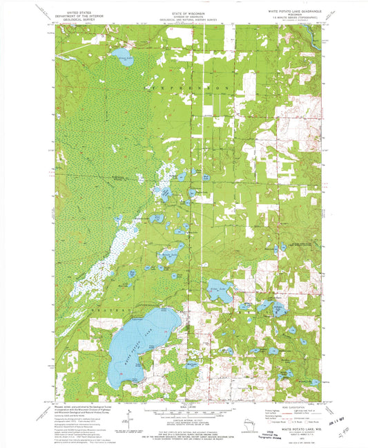 Classic USGS White Potato Lake Wisconsin 7.5'x7.5' Topo Map Image