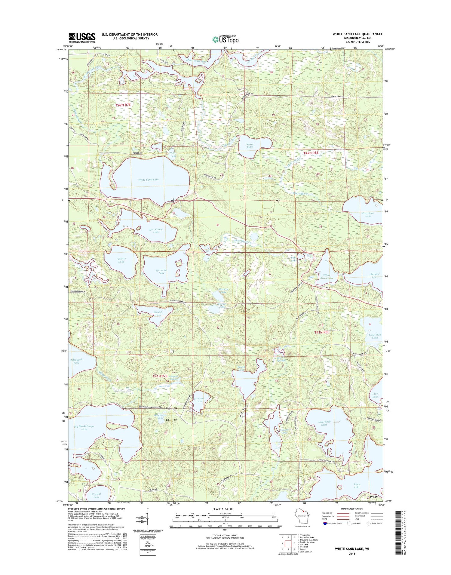 White Sand Lake Wisconsin US Topo Map Image