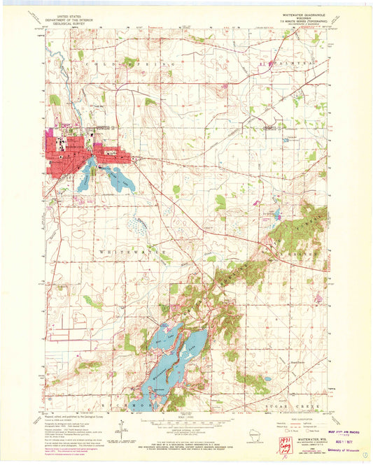 Classic USGS Whitewater Wisconsin 7.5'x7.5' Topo Map Image