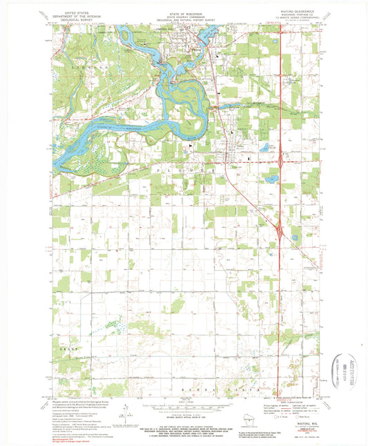 Classic USGS Whiting Wisconsin 7.5'x7.5' Topo Map Image