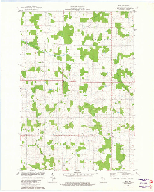 Classic USGS Wien Wisconsin 7.5'x7.5' Topo Map Image